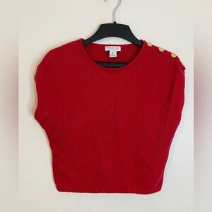 Rachel Zoe 100% cotton Bright Red Knit Top with Gold Shoulder Buttons size Large
